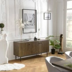 MACABANE ERNESTO - Buffet Marron 3 Portes Acacia Pieds Métal Noir - Marron -MACABANE Elegant store 30467567 4