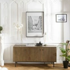 MACABANE ERNESTO - Buffet Marron 3 Portes Acacia Pieds Métal Noir - Marron -MACABANE Elegant store 30467567 5