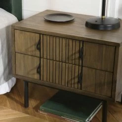 MACABANE ERNESTO - Chevet Marron 2 Tiroirs Acacia Pieds Métal Noir - Marron -MACABANE Elegant store 30467588 3