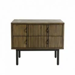 MACABANE ERNESTO - Chevet Marron 2 Tiroirs Acacia Pieds Métal Noir - Marron -MACABANE Elegant store 30467588 5