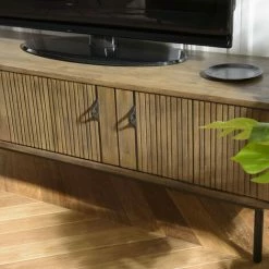 MACABANE ERNESTO - Meuble TV Marron 2 Portes 1 Niche Acacia Pieds Métal Noir - Marron -MACABANE Elegant store 30467596 3