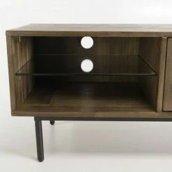 MACABANE ERNESTO - Meuble TV Marron 2 Portes 1 Niche Acacia Pieds Métal Noir - Marron -MACABANE Elegant store 30467596 5