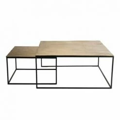 MACABANE JONAS - Set De 2 Tables Gigognes Carrées Aluminium Doré - Pieds Métal Noir - Doré -MACABANE Elegant store 30468186 4