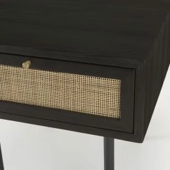 MACABANE YANIS - Chevet Noir Bois Pin 1 Tiroir Cannage - Noir -MACABANE Elegant store 30468501 4