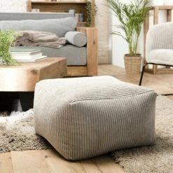 MACABANE ALBANE - Pouf Carré 57x57cm Tissu Velours Côtelé Gris Perle - Gris Perle -MACABANE Elegant store 32569797 3