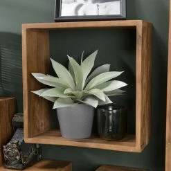 MACABANE ALIDA - Étagère Murale Marron Carrée 35x35cm 1 Niche Bois Teck Recyclé - Marron