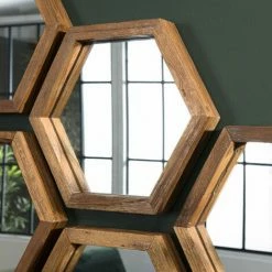 MACABANE ALIDA - Miroir 'S' Marron Structure Bois Teck Recyclé Forme Hexagone - Marron 9 MACABANE ALIDA - Miroir 'S' Marron Structure Bois Teck Recyclé Forme Hexagone - Marron -MACABANE Elegant store 34272818 3