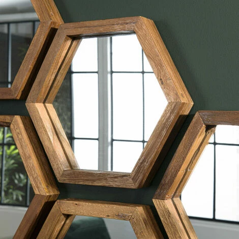 MACABANE ALIDA - Miroir 'S' Marron Structure Bois Teck Recyclé Forme Hexagone - Marron 5 MACABANE ALIDA - Miroir 'S' Marron Structure Bois Teck Recyclé Forme Hexagone - Marron – Image 3