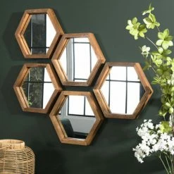 MACABANE ALIDA - Miroir 'S' Marron Structure Bois Teck Recyclé Forme Hexagone - Marron 10 MACABANE ALIDA - Miroir 'S' Marron Structure Bois Teck Recyclé Forme Hexagone - Marron -MACABANE Elegant store 34272818 4