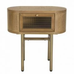 MACABANE YSEULT - Chevet Arrondi Couleur Naturelle Bois Peuplier 1 Tiroir Vitré - Naturel -MACABANE Elegant store 34272916 5