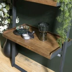 MACABANE ALIDA - Étagère Murale Plateaux Marron 4 Niveaux Teck Recyclé Structure Métal Noir - Noir / Marron -MACABANE Elegant store 34272917 3