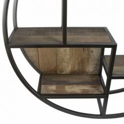 MACABANE ALIDA - Étagère Murale Ronde Marron 80x80cm 3 Niveaux 3 Niches Bois Mahogany Structure Métal Noir - Marron / Noir -MACABANE Elegant store 34272919 3