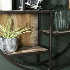 MACABANE ALIDA - Étagère Murale Ronde Marron 80x80cm 3 Niveaux 3 Niches Bois Mahogany Structure Métal Noir - Marron / Noir -MACABANE Elegant store 34272919 4