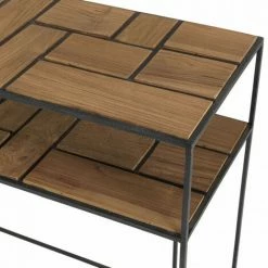 MACABANE ALIDA - Console Rectangulaire 2 Plateaux Teck Clair Métal Noir - Marron / Noir -MACABANE Elegant store 34272920 3