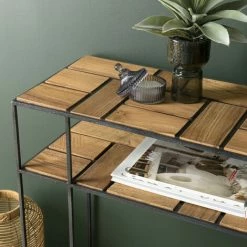 MACABANE ALIDA - Console Rectangulaire 2 Plateaux Teck Clair Métal Noir - Marron / Noir -MACABANE Elegant store 34272920 5