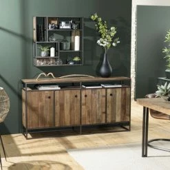MACABANE ALIDA - Buffet Marron 4 Portes 1 étagère Mahogany Recyclé Et Métal Noir - Marron