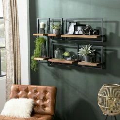 MACABANE ALIDA - Étagère Murale 'XS' 1 Plateau Teck Recyclé Structure Métal Noir - Marron / Noir -MACABANE Elegant store 34272929 4