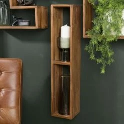 MACABANE ALIDA - Étagère Murale Marron Rectangulaire 2 Niches Bois Teck Recyclé - Marron