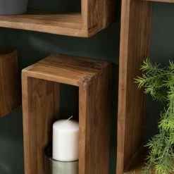 MACABANE ALIDA - Étagère Murale Marron Rectangulaire 2 Niches Bois Teck Recyclé - Marron -MACABANE Elegant store 34272940 3