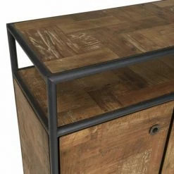 MACABANE ALIDA - Buffet Marron à Roulettes 2 Portes 1 étagère Bois Teck Recyclé Métal Noir - Noir / Marron -MACABANE Elegant store 34272942 3