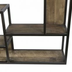 MACABANE ALIDA - Étagère Murale Carrée Marron 80x80cm 4 Niveaux 3 Niches Bois Mahogany Structure Métal Noir - Marron / Noir -MACABANE Elegant store 34272943 3