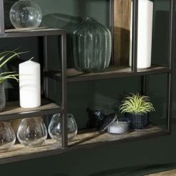 MACABANE ALIDA - Étagère Murale Carrée Marron 80x80cm 4 Niveaux 3 Niches Bois Mahogany Structure Métal Noir - Marron / Noir -MACABANE Elegant store 34272943 5