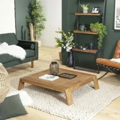 MACABANE ALIDA - Table Basse Carrée Marron 115x100cm Pieds Inclinés Bois Teck Recyclé - Marron