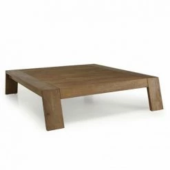 MACABANE ALIDA - Table Basse Carrée Marron 115x100cm Pieds Inclinés Bois Teck Recyclé - Marron -MACABANE Elegant store 34272957 4