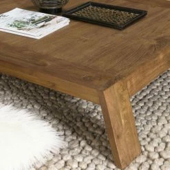 MACABANE ALIDA - Table Basse Carrée Marron 115x100cm Pieds Inclinés Bois Teck Recyclé - Marron -MACABANE Elegant store 34272957 5