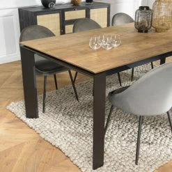 MACABANE MADISON - Table à Manger Rectangulaire Extensible 220/320cm Bois Teck Recyclé Pieds Métal Noir - Marron / Noir -MACABANE Elegant store 34272958 3
