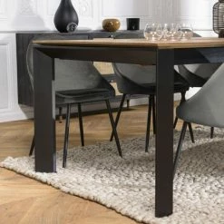 MACABANE MADISON - Table à Manger Rectangulaire Extensible 220/320cm Bois Teck Recyclé Pieds Métal Noir - Marron / Noir -MACABANE Elegant store 34272958 4