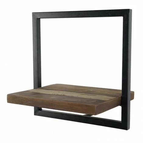 MACABANE ALIDA - Étagère Murale 'S' 1 Plateau Teck Recyclé Marron Structure Métal Noir - Marron / Noir 4 MACABANE ALIDA - Étagère Murale 'S' 1 Plateau Teck Recyclé Marron Structure Métal Noir - Marron / Noir – Image 2