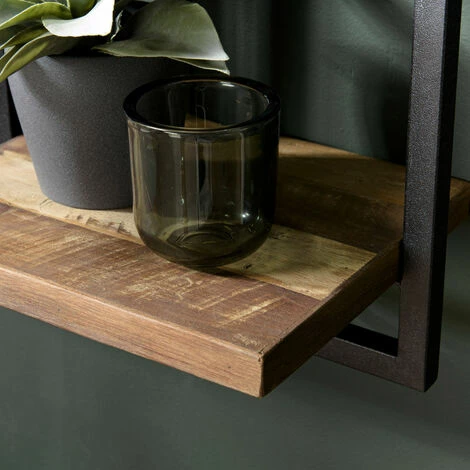 MACABANE ALIDA - Étagère Murale 'S' 1 Plateau Teck Recyclé Marron Structure Métal Noir - Marron / Noir 7 MACABANE ALIDA - Étagère Murale 'S' 1 Plateau Teck Recyclé Marron Structure Métal Noir - Marron / Noir – Image 5