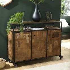 MACABANE ALIDA - Buffet Marron à Roulettes 3 Portes 1 étagère Bois Teck Recyclé Métal Noir - Marron / Noir 10 MACABANE ALIDA - Buffet Marron à Roulettes 3 Portes 1 étagère Bois Teck Recyclé Métal Noir - Marron / Noir -MACABANE Elegant store 34272962 4