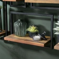 MACABANE ALIDA - Étagère Murale 'M' 1 Plateau Teck Recyclé Marron Structure Métal Noir - Noir / Marron