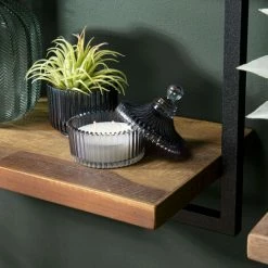 MACABANE ALIDA - Étagère Murale 'M' 1 Plateau Teck Recyclé Marron Structure Métal Noir - Noir / Marron -MACABANE Elegant store 34272963 5