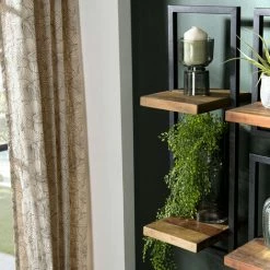 MACABANE ALIDA - Étagère Murale 2 Plateaux Teck Recyclé Marron Structure Métal Noir - Marron / Noir