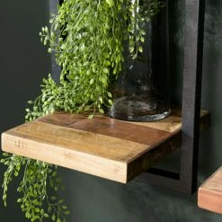 MACABANE ALIDA - Étagère Murale 2 Plateaux Teck Recyclé Marron Structure Métal Noir - Marron / Noir -MACABANE Elegant store 34275518 4