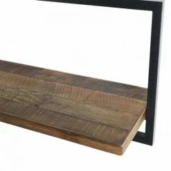 MACABANE ALIDA - Étagère Murale 'L' 1 Plateau Teck Recyclé Marron Structure Métal Noir - Marron / Noir -MACABANE Elegant store 34275532 3
