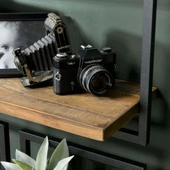 MACABANE ALIDA - Étagère Murale 'L' 1 Plateau Teck Recyclé Marron Structure Métal Noir - Marron / Noir -MACABANE Elegant store 34275532 5