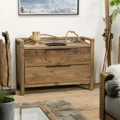 MACABANE ANDRIAN - Commode Marron 2 Tiroirs Bois Pin Recyclé Poignées Métal Noir - Naturelle -MACABANE Elegant store 35223161 4