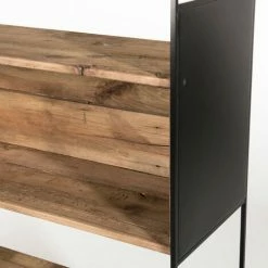 MACABANE ANDREA - Étagère Niche 3 Niveaux Bois Pin Recyclé Naturel Et Métal Noir - Brun -MACABANE Elegant store 40471426 3