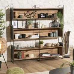 MACABANE ANDREA - Étagère Niche 3 Niveaux Bois Pin Recyclé Naturel Et Métal Noir - Brun -MACABANE Elegant store 40471426 4