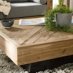 MACABANE ANDRIAN - Table Basse Carrée Marron 99.5x99.5cm Bois Pin Recyclé Piètement Noir - Naturelle -MACABANE Elegant store 40471442 3