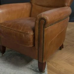 MACABANE GASTON - Fauteuil Marron VERONE Vintage Cuir Pieds Bois Avec Roulettes - Marron -MACABANE Elegant store 41641355 5