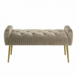 MACABANE ALBANE - Banc De Lit Velours Taupe Pieds Métal Doré - Taupe / Doré -MACABANE Elegant store 41641356 4