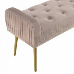 MACABANE ALBANE - Banc De Lit Velours Rose Poudré Pieds Métal Doré - Rose / Doré -MACABANE Elegant store 41641360 3