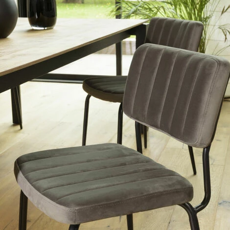 MACABANE ALBANE - Chaise Velours Gris Foncé Pieds Métal Noir - Gris Foncé 6 MACABANE ALBANE - Chaise Velours Gris Foncé Pieds Métal Noir - Gris Foncé – Image 4