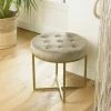 MACABANE ALBANE - Tabouret Rond 41x41cm Velours Taupe Avec Boutons Pieds Croisés Métal Doré - Taupe / Doré -MACABANE Elegant store 41641363 1