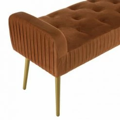 MACABANE ALBANE - Banc De Lit En Velours Orange Pieds Métal Doré - Orange / Doré -MACABANE Elegant store 41642039 3